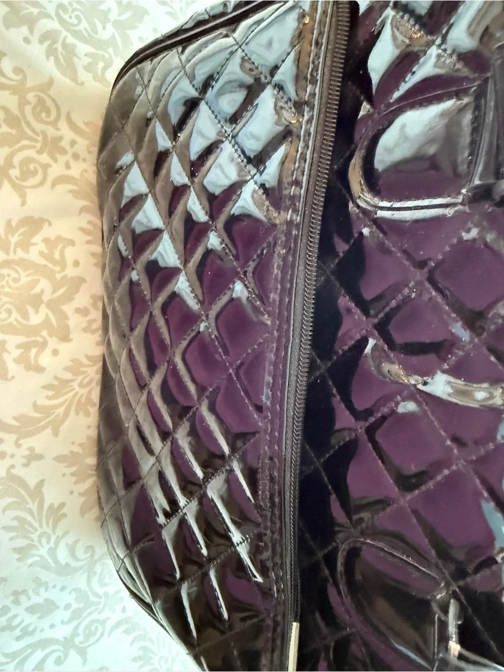 Caboodles Black Quilted Patent Cosmetic Tote Bag